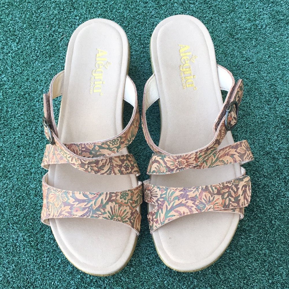 Alegria Roux Comfort Wedge Sandal Leather Country Road Tan Brown 42